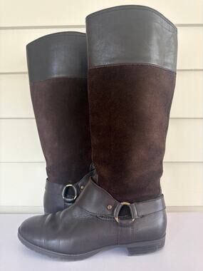 Ralph Lauren Suede Leather Knee High Riding Boots 7.5 Brown Equestrian Preppy